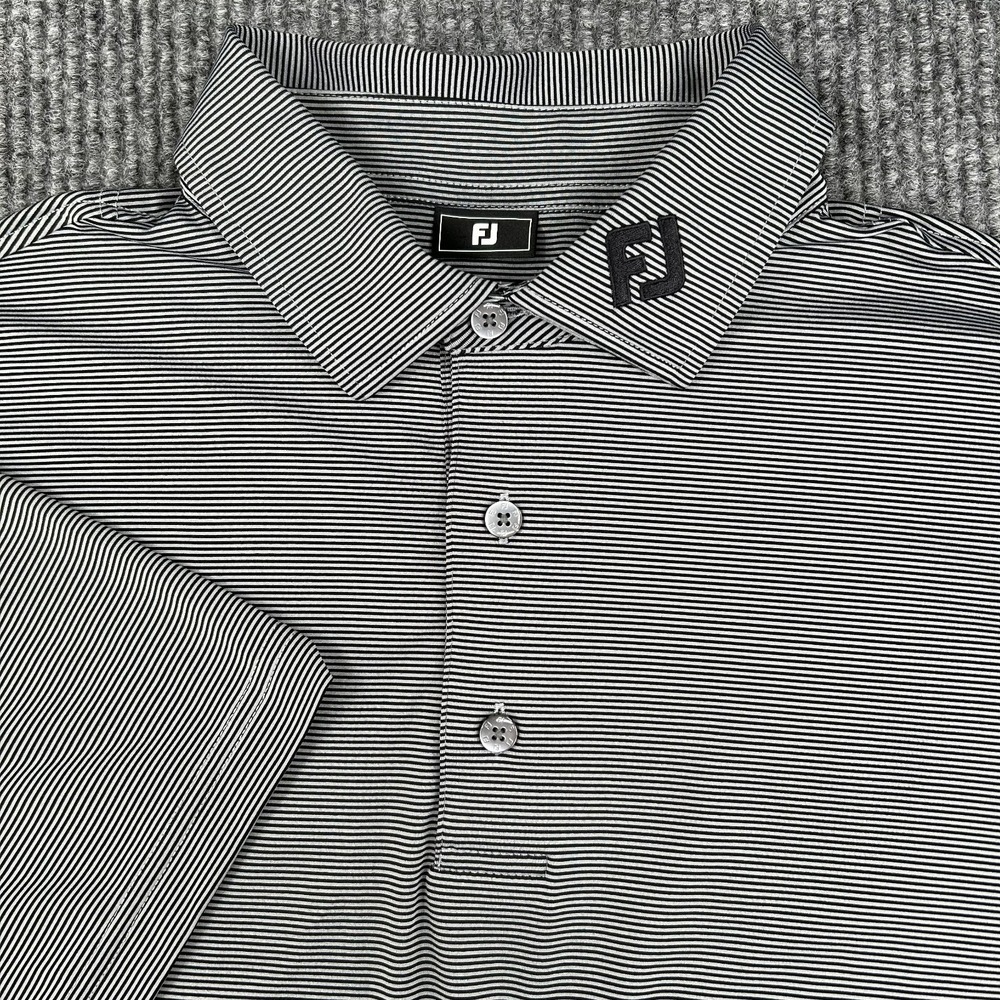 Footjoy FJ Polo Shirt Men's Large Zebra Stripe Golf Performance Logo Stretch